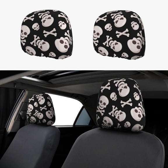 Headrest Covers for Cars Accessories Interior for Women Men 2Pcs - black white Skull bone Head Rest Cover for Car Decorations, Car Headrest Cover for Car Decor Interior