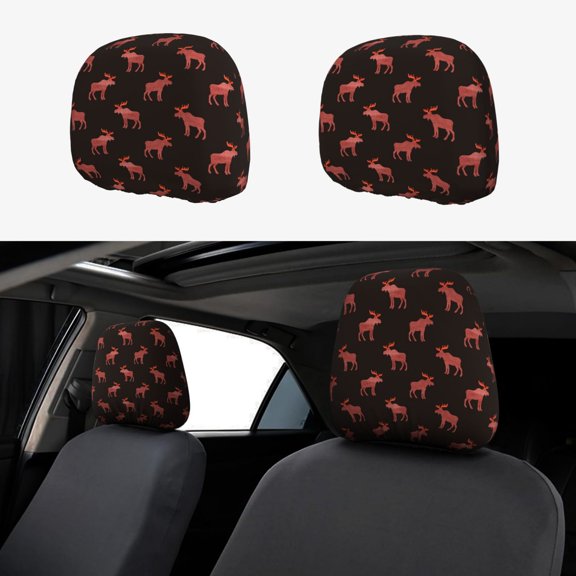 Headrest Covers for Cars Accessories Interior for Women Men 2Pcs - cool elk moose vintage black Head Rest Cover for Car Decorations, Car Headrest Cover for Car Decor Interior