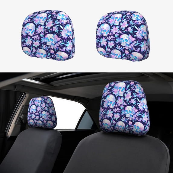 Headrest Covers for Cars Accessories Interior for Women Men 2Pcs - crystal Skull flower leaf Head Rest Cover for Car Decorations, Car Headrest Cover for Car Decor Interior