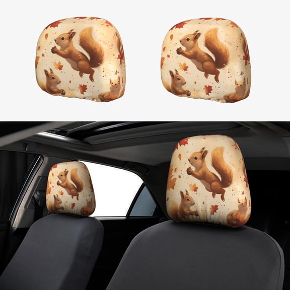 Headrest Covers for Cars Accessories Interior for Women Men 2Pcs - cute Squirrels Autumn Leaves Head Rest Cover for Car Decorations, Car Headrest Cover for Car Decor Interior