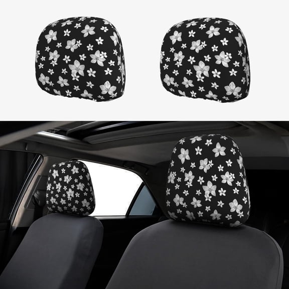 Headrest Covers for Cars Accessories Interior for Women Men 2Pcs - orchid plumeria flower Head Rest Cover for Car Decorations, Car Headrest Cover for Car Decor Interior