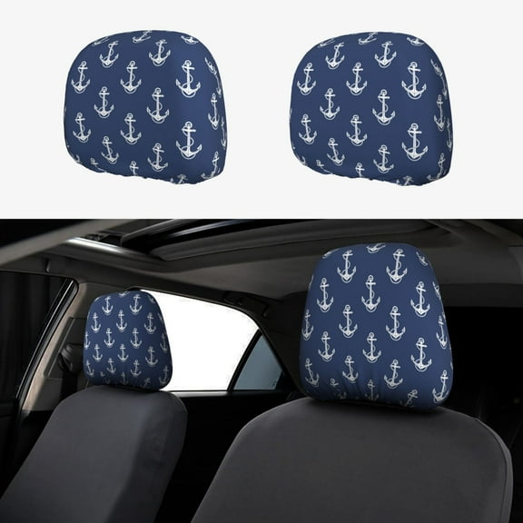 Headrest Covers for Cars Accessories Interior for Women Men 2Pcs - white Anchor rope navyblue vintage Head Rest Cover for Car Decorations, Car Headrest Cover for Car Decor Interior