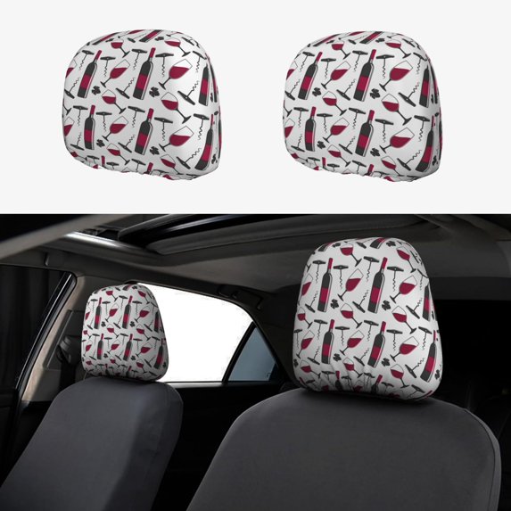 Headrest Covers for Cars 2 Pack, Classic Wine Print Car Headrest Cover Car Decor, Car Accessories Interior Aesthetic for Women and Men
