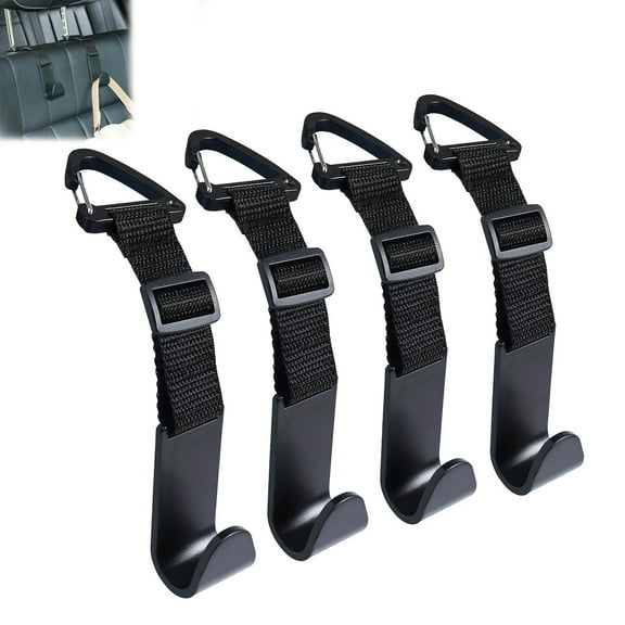 Headrest Hooks for Car Adjustable 4 Pack Vehicle Seat Back Organizer Storage Hanger Holder for Purse Bags Universal Fit with Clip Black