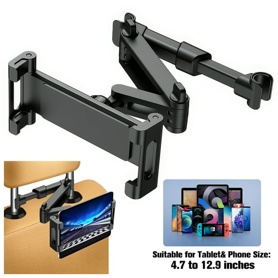 Headrest Tablet Holder Car Mount Fits for Phones Tablet ipad Car Tablet Holder with 360° Rotating Adjustable, Black