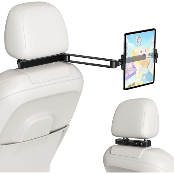 Headrest  Tablet Holder - [Long  Extension Arm] [Ultra-Compact] Foldable iPad Holder for  Backseat, Road Trip Essentials iPad  Seat Mount, Tablet Headrest Mount for