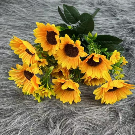 Heads Artificial Sunflower Bouquet, Silk Sunflower Wedding Flower, Home Decoration Wedding Decor
