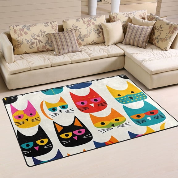 Heads Cats Area Rug Washable Floor Carpet Mat 60 x 39 inch for Bedroom Living Room Kids Room Home Decor