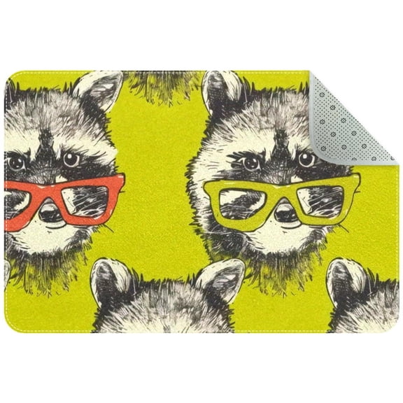 Heads of Funny Raccoons in Colored Glasses Entryway Rug, 2x3 Area Rug Indoor Door Mat Non-slip Washable Floor Carpet Rug for Bedroom Office Dining Room Bathroom