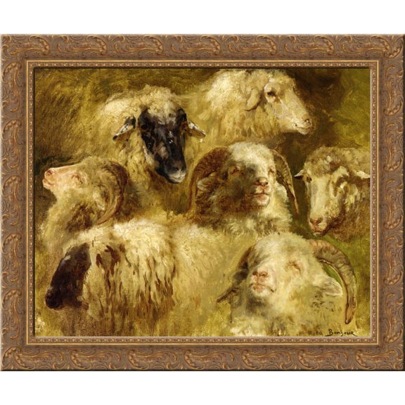 Heads of Ewes and Rams 24x20 Gold Ornate Wood Framed Canvas Art by Rosa Bonheur