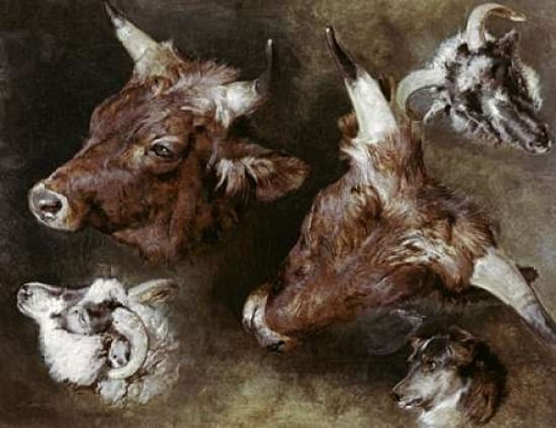 Heads of Sheep and Cattle Canvas Art - Sir Edwin Landseer (22 x 28)