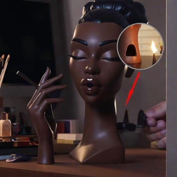 Headscents-Head Incense Burner Black Woman, Headscents Incense Holder Black Women, Face Head Scents Room Waterfall Decor, Cool Stuff for Your Room, Home Decor Gifts, Brown