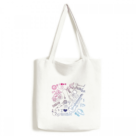 Headset Combination Music Pattern Illustrate Tote Canvas Bag Shopping Satchel Casual Handbag