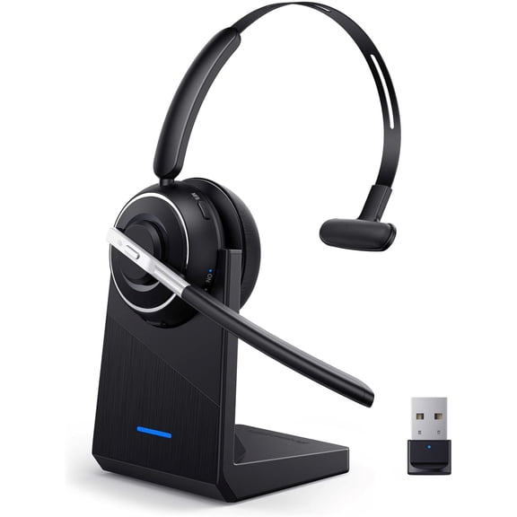 Headset,  Headset with Microphone for PC, V5.2 Computer Headset with Noise Cancelling Mic,  Dongle,  Base & Mute Button for Work,  Phones, Computer (Black)