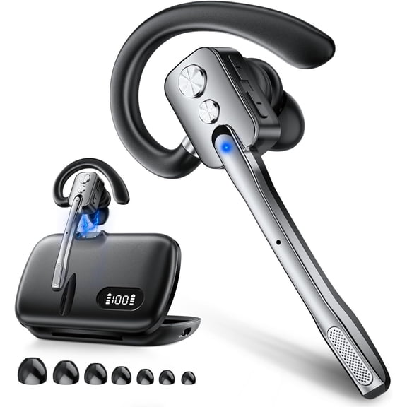 Headset, Headset with -Mics & Noise Cancelling, Earpiece with Mute for Office Business Work Trucker, V5.3 Hands-Free Headset with QCC Chip for Phone PC iOS Android