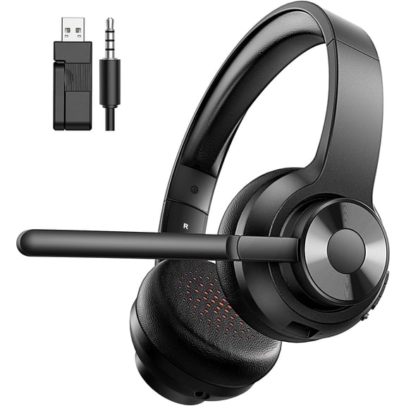 Headset with Mic for Work,  5.4 Office Headset with AI Noise Cancelling,  A/C Dongle & Mic Mute for Computer Laptop PC, Lightweight Design for Call Center