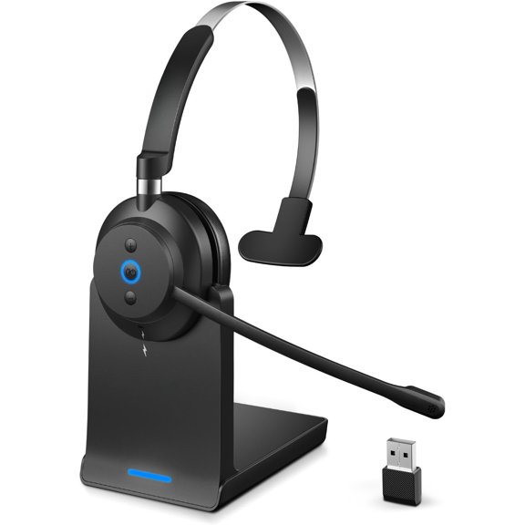 Headset with Mic for Work, Clear Sound & Comfortable Computer Headset with Microphone, Headset with Base & USB Dongle for /CallCenter/Teams/Zoom/Skype