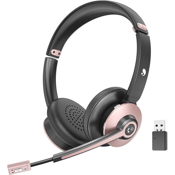 Headset with Mic for Work,  Headphones with Microphone Noise Canceling & USB Dongle, Handsfree 26+ Hours  & Mute Button, for Office/Call Center/Laptop/MS Teams/Conference