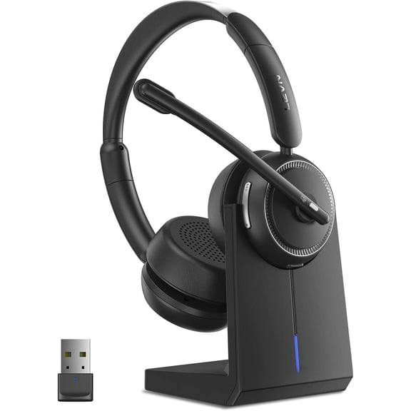 Headset with Mic for Work, Headset with Microphone (Noise Cancelling), 65 Hrs Working Time 2.4G Headphones with Mic for Work/Call Center/PC/Computer/Laptop/Teams/Zoom