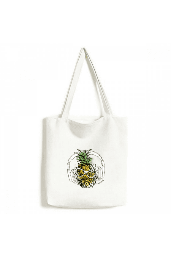 Headset Pineapple Sunglasses Fruit Tote Canvas Bag Shopping Satchel Casual Handbag
