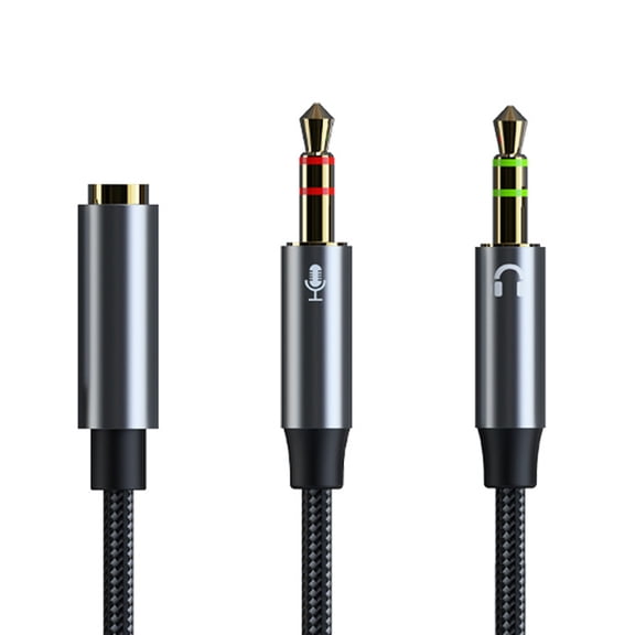 Headset Splitter Cable, Gold-Plated & Strong Braided Y Splitter Audio Cable Separate Microphone Headphone Port Gaming Headset Splitter PC Earphone Adapter - 30cm