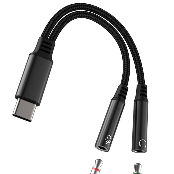 Headset Splitter USB C to 3.5mm Headphone Microphone Jack Adapter (2in1) Aux Cable Female Plug for iPhone 17 16 15Pro Max Type C Audio Converter Port for iPad Compatible for Samsung Galaxy S26 Ultra