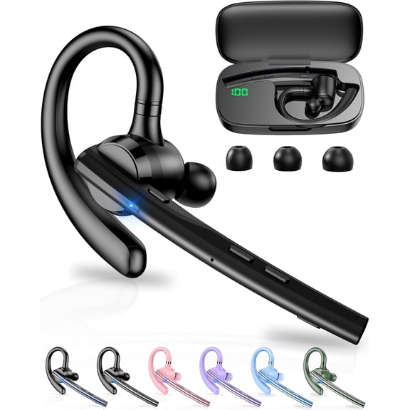 Headset V5.1 72H Talk Time Mic with Mute Button for Business, Hand-Free Earpiece with 500mAh Case for Cell Phone Calls Trucker Driver Laptop