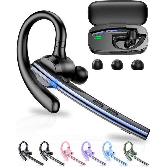 Headset V5.1 72H Talk Time Mic with Mute Button for Business, Hand-Free Earpiece with 500mAh Case for Cell Phone Calls Trucker Driver Laptop