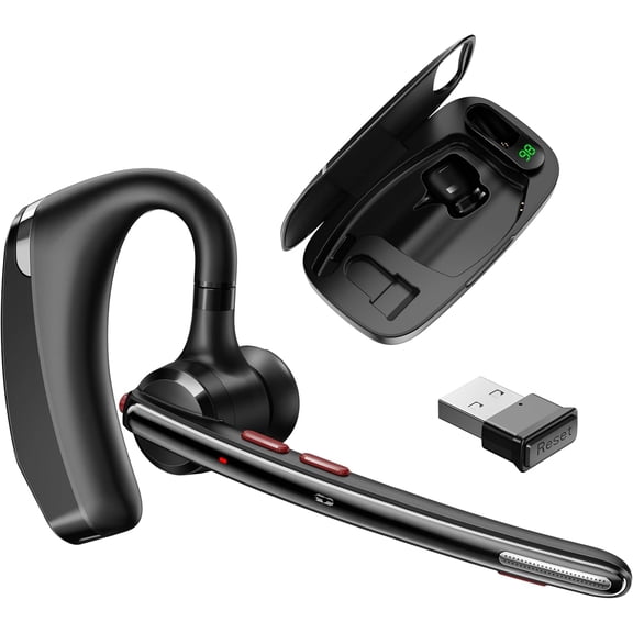 Headset V5.3, Headset with Dual Noise-Canceling Mics, Portable Case, 300H Standby Time, Hands Headphones for Computer/ Phones, Trucker//Office/Work