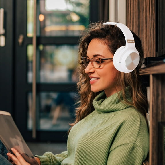 Headset with Bluetooth – -Mounted Folding Wireless-Mounted Bluetooth Headset Metal Chip Bluetooth FM Pluggable Card White