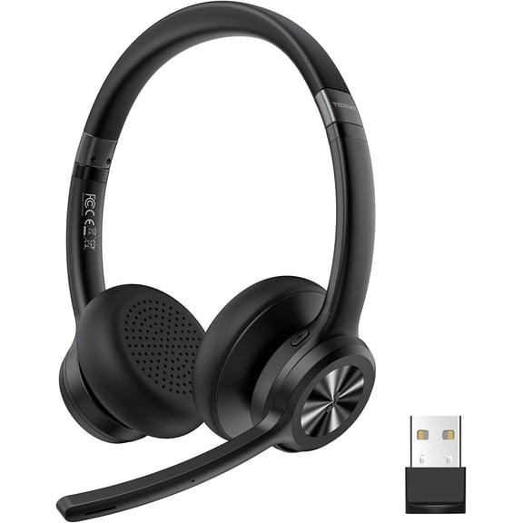Headset with Dongle, Headset with AI Noise Cancelling Mic - V5.2, 50H Playtime & Mic Mute, Ear Headphones for Trucker/Remote Work/Call Center