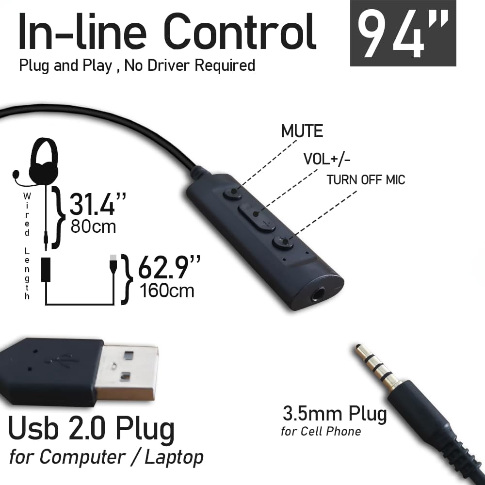 Headset with Mic, Comfort Wired Headset with Noise-Canceling, Comfort ...