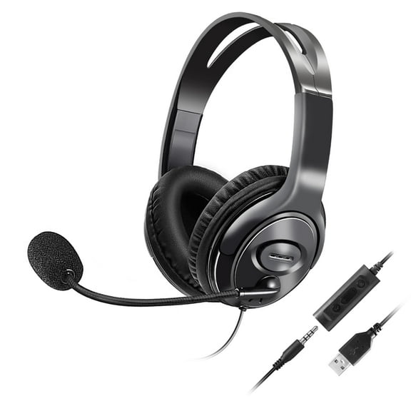 Headset with Mic, Comfort Wired Headset with Noise-Canceling, Comfort Headset for Office Home Online Meeting Call Center, Gaming Headset, Black