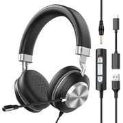 Headset wtih Mic, USB Headset with Microphone for PC, Headset with Noise Canceling Microphone with Mute for Work Office Skype Zoom Meetings