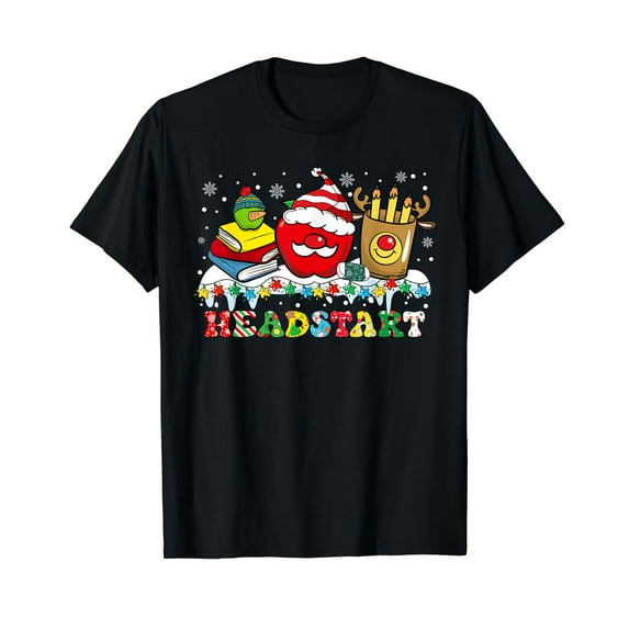 Headstart Apple Santa Reindeer Snowman Xmas Lights Christmas T-Shirt