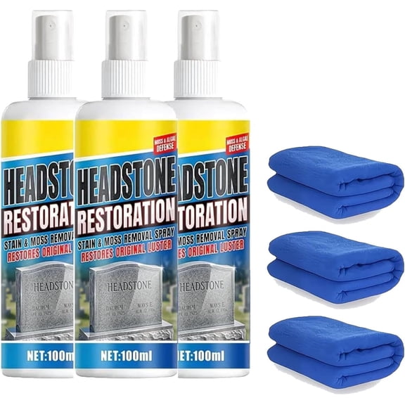 Headstone Cleaner for Graves, Headstone Restoration and Cleaning Spray for Marble Cemetery Memorials - Gentle Stone Care Formula, Tombstone Cleaning for Marble, Granite, Concrete(3pcs)
