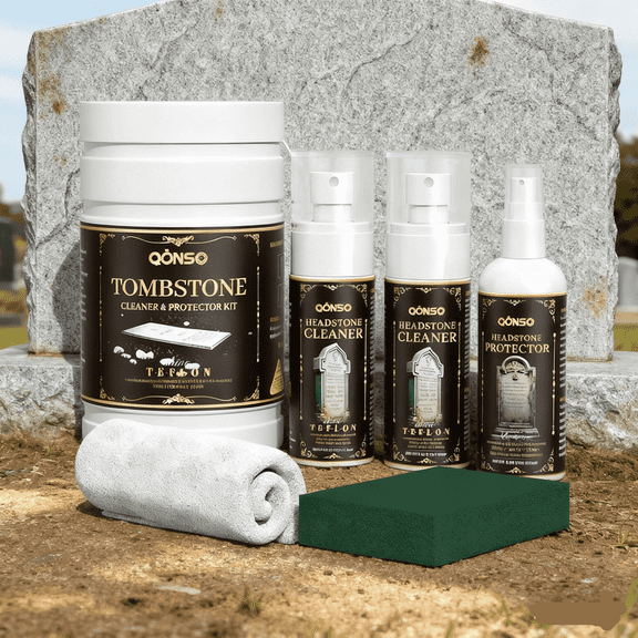Headstone Cleaner for Graves & Memorials, Granite Cleaner. Removes Dirt & Plant Growth. Natural Luster to Restore & Guard Granite, Stone,Tile, Travertine, Concrete,Limestone,Slate,Marble 10.14 fl oz