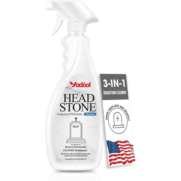 Headstone Cleaner for Graves & Memorials, Granite Cleaner, Removes Dirt & Plant Growth, Natural Luster to Restore & Guard Granite, Stone,Tile, Travertine, Concrete,Limestone,Slate,Marble 10.14 Fl Oz