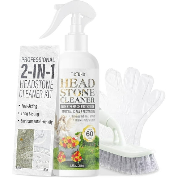 Headstone Cleaner for Graves, Tombstone & Headstone, Removes Dirt, Moss & Other Grime, Tombstone cleaner for Restoring Natural Luster on Granite, Stone, Marble, Slate, Concrete & More, 8.8 oz