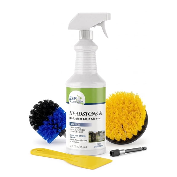 MB Stone Care Headstone Cleaner Kit Outdoor for Grave Cleaning & Memorials with Drill Brushes, 1 Quart