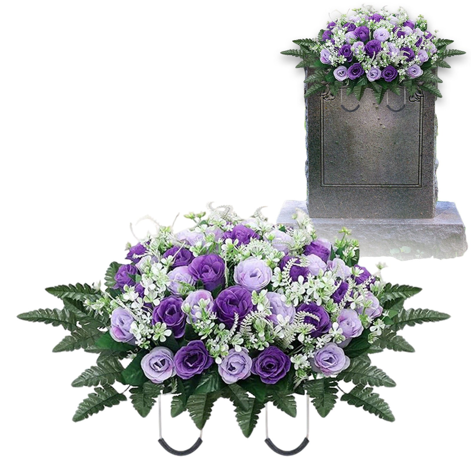 Headstone Flower Saddle,26"x13" Large Artificial Cemetery Flowers for Grave Saddle Cemetery Memorial Flowers for Outdoor Tombstone Memorial Day Independence Day Decorations(B)