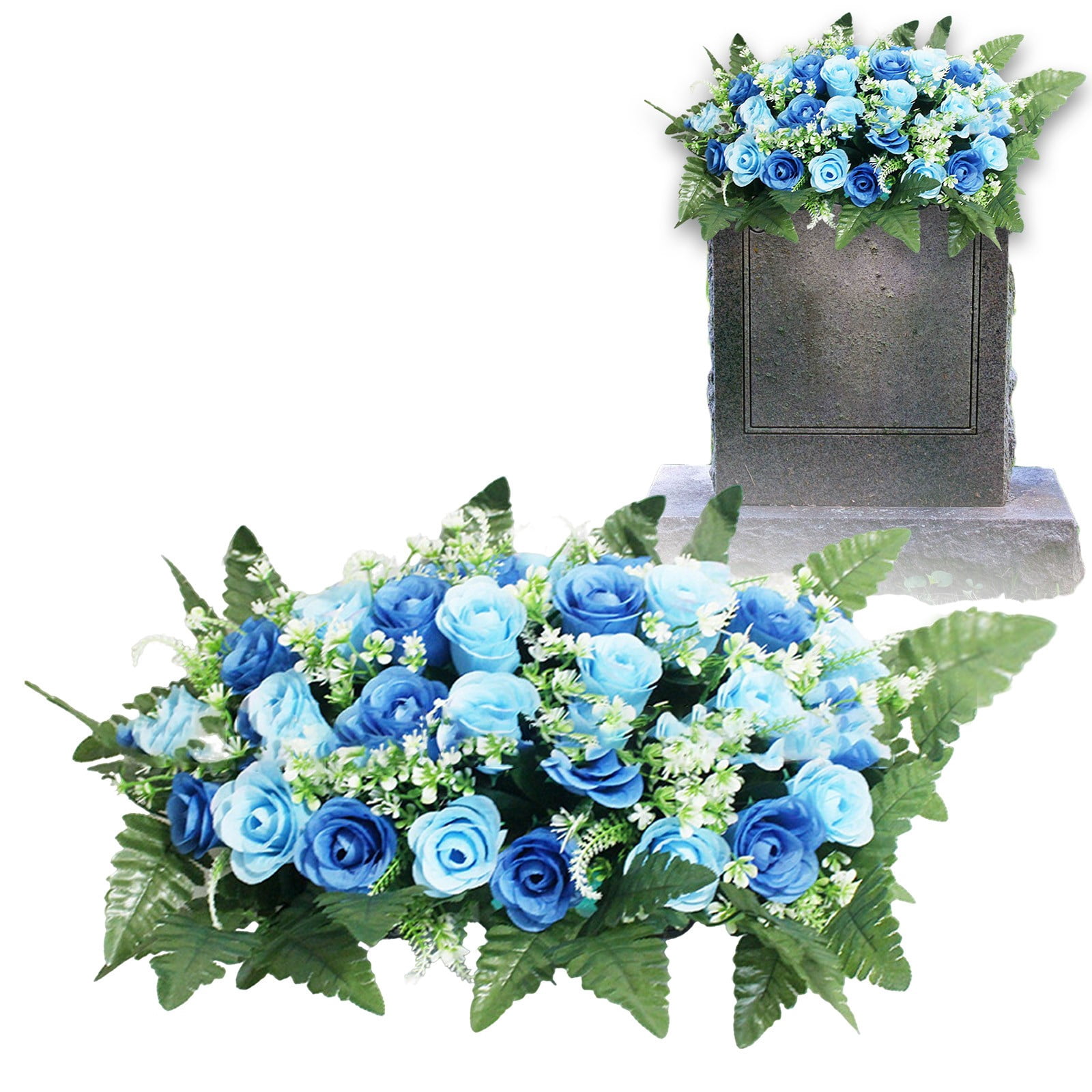 Headstone Flower Saddle,26"x13" Large Artificial Cemetery Flowers for Grave Saddle Cemetery Memorial Flowers for Outdoor Tombstone Memorial Day Independence Day Decorations(C)