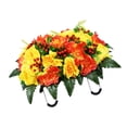 thumbnail image 1 of Headstone Flower Saddle Artificial Cemetery Floral Arrangement UV Resistant Outdoor Grave Memorial Saddle with Mixed Rose Chrysanthemum Tribute Bouquet, 1 of 4