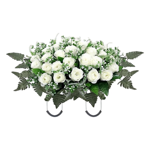 Headstone Flower Saddle Artificial Cemetery Flowers 26x13.38in Memorial Grave Decoration Outdoor Tombstone Floral Mothers Day Remembrance