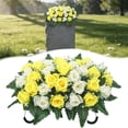 thumbnail image 1 of Headstone Flower Saddle,Large Artificial Cemetery Flowers for Grave Roses & Fern Cemetery Memorial Flowers for Outdoor Grave Decorations (Yellow White), 1 of 9