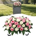 thumbnail image 1 of Headstone Flower Saddle,Large Artificial Cemetery Flowers for Grave Roses & Fern Cemetery Memorial Flowers for Outdoor Grave Decorations (Pink White), 1 of 9