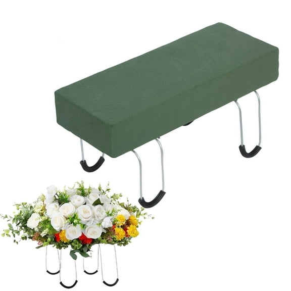 Headstone Flower Saddles, 12’’ Metal Gravestone Saddles with Floral Foam, Grave Saddles for Grave Wire Rustproof Galvanized Tombstone Saddle for Cemetery Headstones Tombstone Decoration