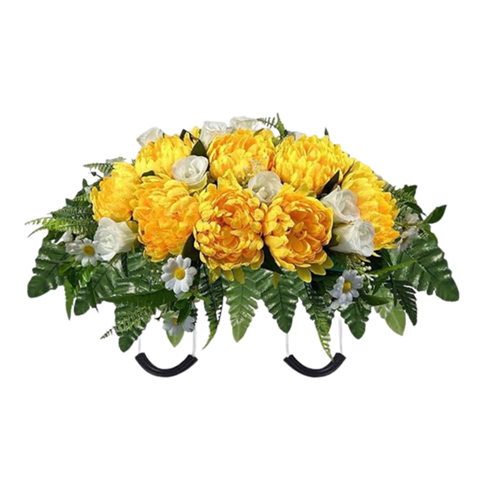 Headstone Flowers Artificial Cemetery Saddle Red Roses Chrysanthemums 28.5x22in Memorial Grave Decoration Mothers Day Remembrance Floral