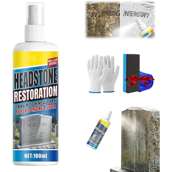 Headstone Restoration & Cleaning Spray - Professional Spray to Clean, Restore & Protect Memorial Stones, Tombstone & Monument Cleaning Spray, Headstone Cleaner Gravestone Cleaning Kit (1Set)