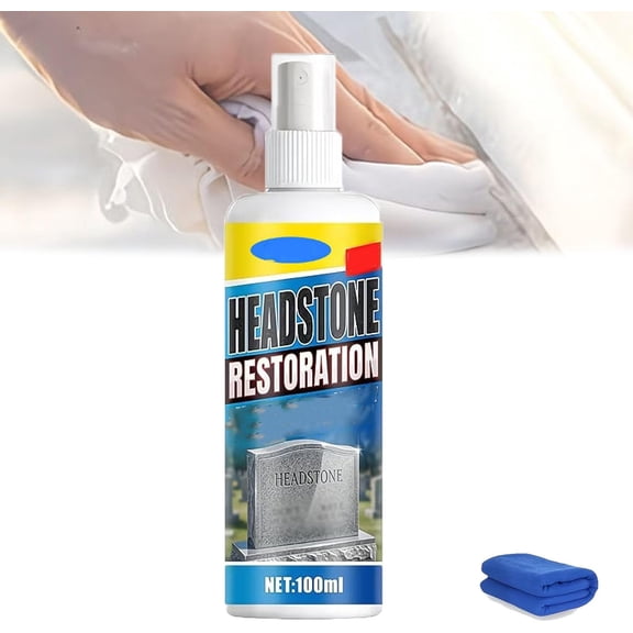 Headstone Restoration and Cleaning Spray - Tombstone Monument Cleaner for Granite Marble Cemetery Memorials - Gentle Stone Care Formula 100ml/3.4oz (1PC+1 Towel)